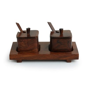 Dining Decor <b>Wooden</b> Condiment Box Spice and Sauce Container Wood <b>Caddy</b> Set With Stand for Condiments - Product Image 2