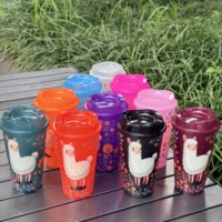 Gobelet à café en plastique scintillant de 16 oz avec couvercle, gobelet réutilisable, vaisselle scintillante, design animal mignon, vente en gros