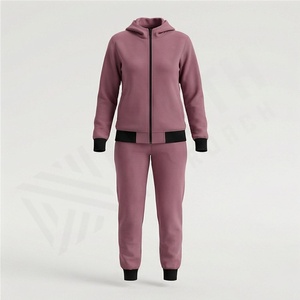 Ensemble de survêtement pour femme, fermeture éclair, gym, fitness, extensible, respirant, deux pièces, jogging, veste à fermeture éclair intégrale, polaire doux, décontracté, actif - Product Image 1