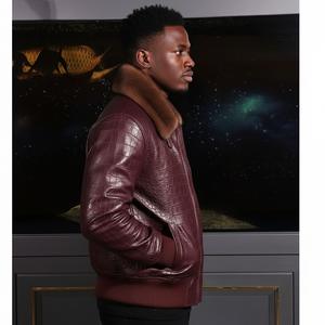 Chaqueta de Cuero de Alta Calidad para Hombre, Estilo Bomber, Cuello Alto, Personalizada, de Cuero Genuino Repujado Color Borgoña, Vintage, Impermeable, OEM - Product Image 6