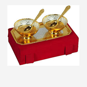 Juego de servicio de metal de latón de fábrica de color plateado con cuatro cuencos, cuatro cucharas y bandeja, la mejor caja de embalaje de color rojo brillante, cuencos reales - Product Image 5