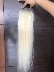 Vente en gros Mongol Brésilien 613 Blonde Droite Extensions de Cheveux Humains Cuticule Aligné 4x4 HD Vague de Fermeture de Dentelle Transparente - Product Image 6