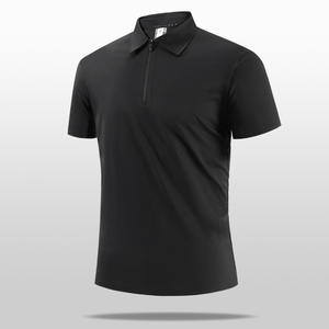 Polo à la mode de 180 grammes à séchage rapide pour hommes, demi-fermeture éclair pour haut motif solide, col vertical élégant, polos de course décontractés - Product Image 6