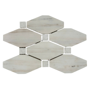 Mosaico de piedra moderno con diseño de flor de agua, pulido en blanco lechoso, con detalles en amarillo claro y negro para pared interior de baño. - Product Image 4