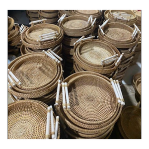 Elegant Mother of Pearl Inlaid Rattan Tray, Handmade Bamboo Craft for Home Decoration and <b>Gift</b> Set - Product Image 3