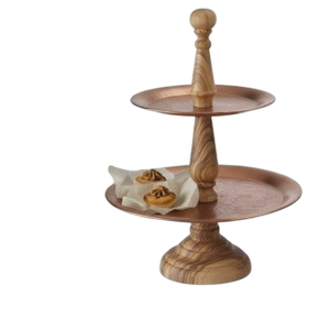 Great Quality Mango Wood & Iron Metal 2 Tiered Serving Pedestal With Copper Finish Kitchen Decorative Organizer Tray Home Decor - Product Image 1