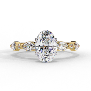 Sheeraj Solitaire IGI Certifié 1.20 Carat Lab Grown Bague de Fiançailles Ovale Or Massif 18K Unique Marquise Pierres Latérales Ethniques - Product Image 1