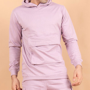 <b>Men's</b> Hooded Sweatshirt <b>Shorts</b> Set Solid Color Cotton Casual Wear Spring Season Full Sleeve Regular Fit With Multi Pockets - Product Image 5