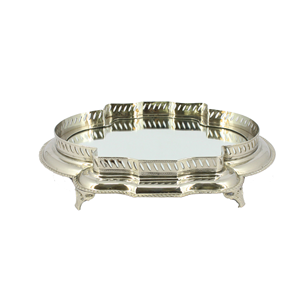 Plateau de service en métal argenté fait à la main en bois pur de haute qualité et en métal fabricant indien durable pour la décoration de table - Product Image 1