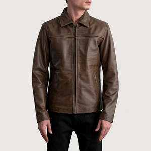 Nouvelle mode col montant vache mouton Bomber veste mince moto vestes en cuir pour hommes avec personnaliser Emberiodery & Patches - Product Image 3