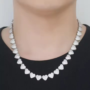 Collar de cadena cubana en forma de corazón de lujo de 10MM, Diamante cultivado en laboratorio helado de oro amarillo para compromiso de boda de moda Hip Hop perfecto - Product Image 5