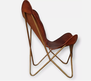 Silla Butterfly de Cuero Genuino, Silla Retro con Estructura Metálica y Asiento Colgante - Product Image 2