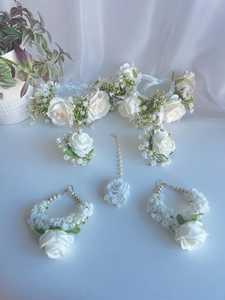 Accesorios de Novia Blancos para Mujer, Conjuntos Artesanales Antiguos para Celebraciones de Mayon Haldi, Joyería Gajra de Cuarzo - Product Image 2