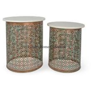 โต๊ะทรงกลมพร้อมฐานโลหะสีทองสำหรับวางบนโต๊ะกาแฟดีไซน์สวยงามประดับลูกปัดงานมุก100% - Product Image 5