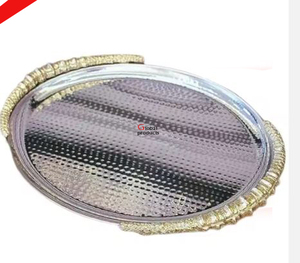 superior quality silver finished <b>metal</b> designer stainless steel serving tray for hotel restaurant and bar - Product Image 3