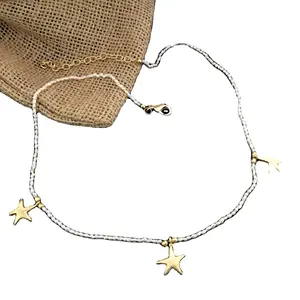 Unique design trendy handmade fashion Gold plated Small Stars Design in Pearl Beads Necklace for girls and womenSKU6816