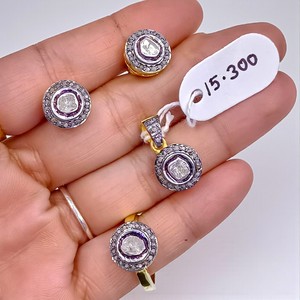 Ensemble de bijoux en argent 925 plaqué or avec diamants Polki faits à la main, de belle qualité, cadeau de mariage - Product Image 1