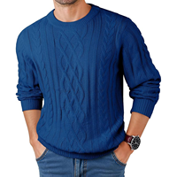 Pull en tricot torsadé bleu pour homme, 100% acrylique, chaud pour l'hiver, motif géométrique, manches longues, anti-boulochage