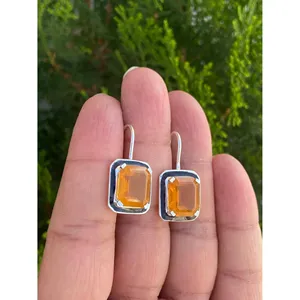 Pendientes de Plata 925 con Ópalo de Fuego y Esmalte, Accesorio de Moda - Product Image 2