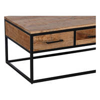 Mangohouten Owen 120 cm Mobilier de salon style ferme en chêne Salontafel avec ensemble de tiroirs carrés en métal