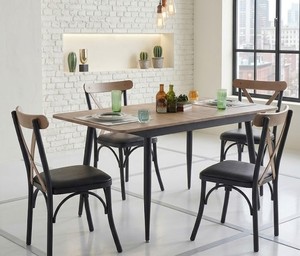 Modern Solid Wood Dining <b>Table</b> 4 Chairs Set Metal <b>Legs</b> Contemporary Foldable Hotel Dining Seating Set Durable Stylish Design - Product Image 1