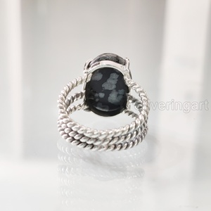 Women's Ring Natural Snowflake Obsidian Gemstone 3 Twisted <b>Band</b> Christmas <b>Wedding</b> Statement Jewelry 925 Sterling <b>Silver</b> Ring - Product Image 5