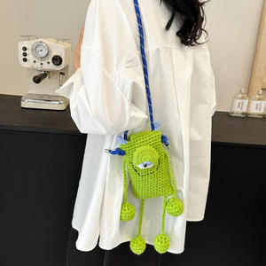 Crochet Summer Personalized Big-eyed Crossbody <b>Medium</b> Cotton Fabric Layered Zipper Handmade Woven <b>Bag</b> New Model Phone <b>Bag</b> - Product Image 1