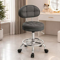 Tabouret de bar pivotant moderne et réglable avec dossier, chaise de salon à hauteur réglable hydrauliquement avec repose-pieds chromé et roulettes