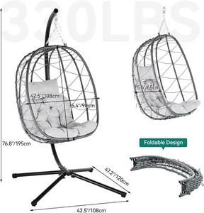 Sedia a dondolo a forma di uovo <span class=keywords><strong>da</strong></span> interno/esterno con supporto, sedia a dondolo a forma di uovo per patio, camera <span class=keywords><strong>da</strong></span> letto, <span class=keywords><strong>giardino</strong></span> e balcone - Product Image 5