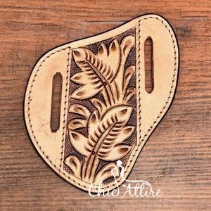 Nouveau Western cuir repoussé à la main deux tons noir Floral couteau gaine personnalisé en cuir véritable pliant couteau de poche gaine pour unisexe - Product Image 1