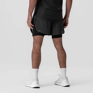 กางเกงวิ่งขาสั้นสำหรับผู้ชาย, กางเกงวิ่งแห้งเร็วระบายอากาศได้ดีพร้อมกระเป๋าใส่โทรศัพท์ออกกำลังกายยิมกางเกงขาสั้นกีฬา2อิน1 - Product Image 3