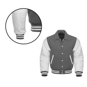 Veste universitaire en laine véritable, couleur blanche, manches en cuir, veste de baseball tendance, bomber, école, collège, hiver, toile - Product Image 5