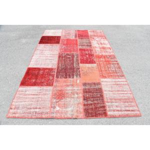 Tapis turc vintage 5,2x8 pieds, grand tapis en laine patchwork avec envers en latex, motif plantes et arbres rouge-orange, tapis écologique pour la maison - Product Image 1
