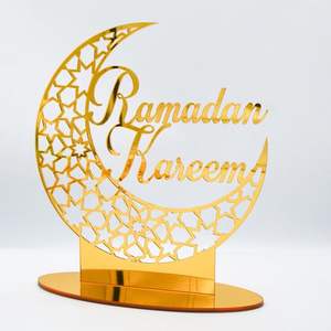Custom Personalized White Acrylic Eid Mubarak <b>Table</b> <b>Decor</b> Signage Golden Mirror Arabic Calligraphy Ramadan Kareem Desktop Stands - Product Image 2