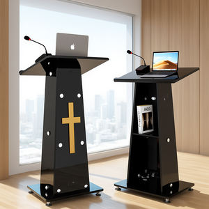 Podium kaca hitam dengan rak penyimpanan portabel, ruang konferensi Pulpit gaya Podium lintas Podium - Product Image 6