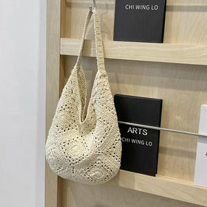 Bolso de Mujer Tejido a Mano con Hilo de Algodón y Crochet, Diseño de Cuadrado Granny y Flor Hueca, Accesorio de Moda con Tejido de Paja - Product Image 4