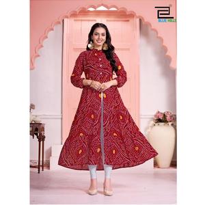 Fast Selling Pure Georgette Fabric Bandhej Print Fabric Anarkali <b>Kurti</b> For Women's Wear - Product Image 1
