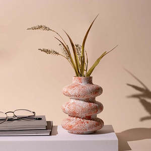 แจกันเซรามิกทรงสามวงแหวนสีส้มไหม้สไตล์อาร์ตเดโค แจกันพอร์ซเลนทรงสูงสำหรับตกแต่งบ้านเคลือบด้านสไตล์จีนสำหรับใช้ภายใน - Product Image 3