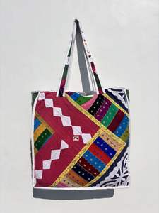 กระเป๋าผ้าคอตตอนลายควิลท์สำหรับผู้หญิงกระเป๋าช้อปปิ้งพิมพ์ลายเย็บปะสำหรับใช้ในชีวิตประจำวันสำหรับร้านขายของชำและชายหาด - Product Image 5