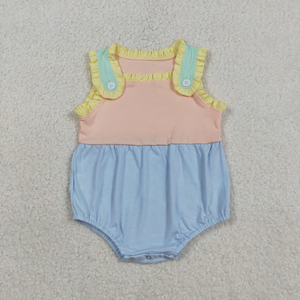 Mono rosa y azul con volantes sin mangas para niñas, ropa para niñas pequeñas, ropa para bebés - Product Image 1