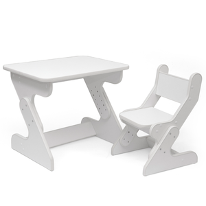 White Wooden Kids <b>Study</b> Desk and <b>Chair</b> Set Adjustable Toddler Table Set with Matching Seat for Home School - Product Image 1