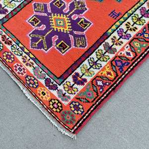 Tapis turc vintage 2,8x9,2 pi (84x279 cm), tapis persan Herki rouge et bleu - Product Image 4