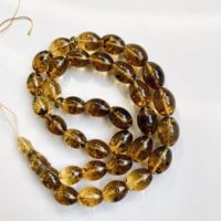 Collier artisanal écoresponsable en ambre de la Baltique avec 33 perles d'ambre vertes et insectes, Tasbih musulman, bijoux Amberstone