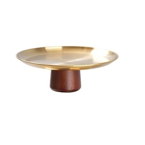 Bandeja de Servicio Circular Moderna de Metal en Oferta Exclusiva, Soporte Decorativo de Madera Hecho a Mano, Plato de Servicio de Metal - Product Image 1