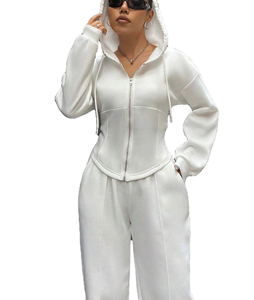 Ensemble de survêtement en deux pièces avec logo personnalisé, sweat-shirt à fermeture éclair et pantalon de jogging, ensembles tricotés pour femmes - Product Image 4