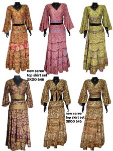 Nuevo conjunto de falda Sari Vintage, vestido tradicional indio para mujer, seda 100% ecológica para festivales, uso diario, tamaño libre - Product Image 5