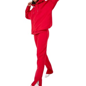 Conjunto Deportivo de Invierno para Mujer, Diseño Moderno, Alta Calidad, Patrón Liso, 2 Piezas, 100% Algodón, Felpa, con Capucha, Transpirable - Product Image 2
