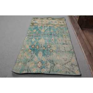 Alfombra de lana turca Vintage de 1,5x3,3 pies, verde, Beige, hecha a mano, gran área, rectángulo, Patchwork, respaldo de látex para decoración de habitación de pasillo - Product Image 2