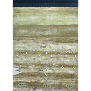 Tapis en soie de bambou noué à la main Manchaha vert, 10 mm d'épaisseur, motif géométrique abstrait pour la maison, le couloir, tapis rectangulaire Lez-01 - Product Image 1