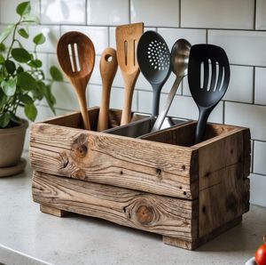 Eco Friendly Wooden <b>Cutlery</b> Holder Offering Sustainable Storage Solution For Utensils And Flatware At Home - Product Image 2